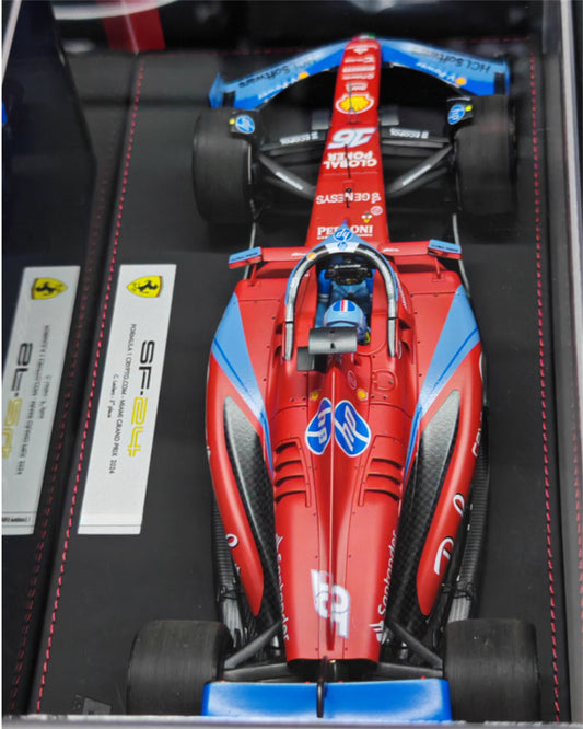 BBR MODELS Ferrari SF24 MIAMI GRAND PRIX 2024 C.leclerc 3nd place Base Edition # 16 Leather base Ceva Pzero Hp aws V-power Global Poker Pirelli Santander Peroni ZCG 1:18 Car Pre-built Model view2