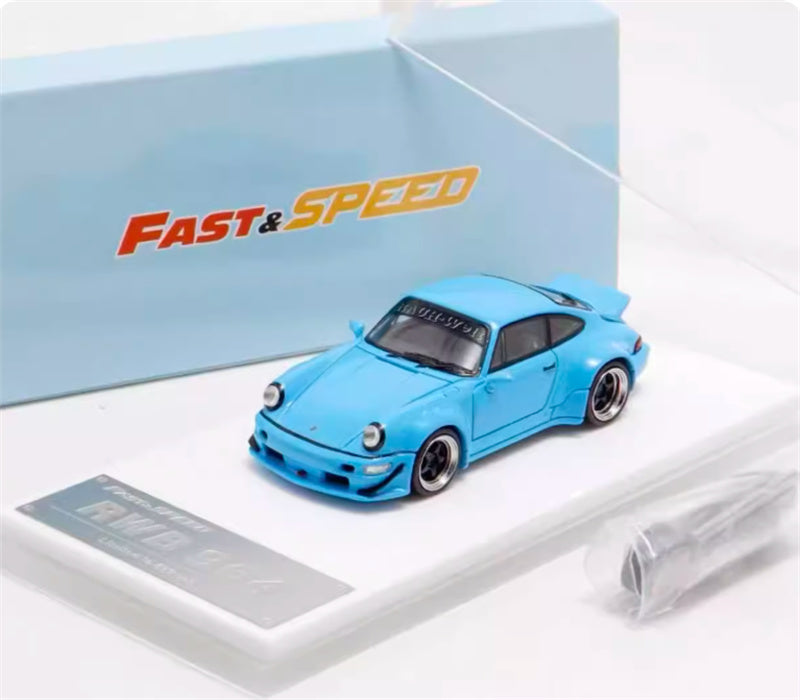 FAST & SPEED Porsche RWB 964 Duck Wing sky blue Limited Edition 499PCS ONLY RAUH - Welt 1:64 Car Pre-built Model view6