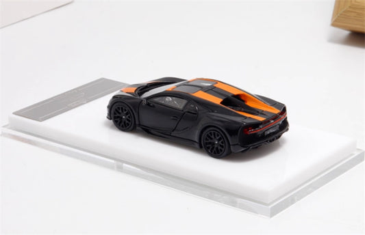 ScaleMini Bugatti Chiron Supercar Black - Orange Stripes Limited Edition 1:64 Car Pre-built Model view2