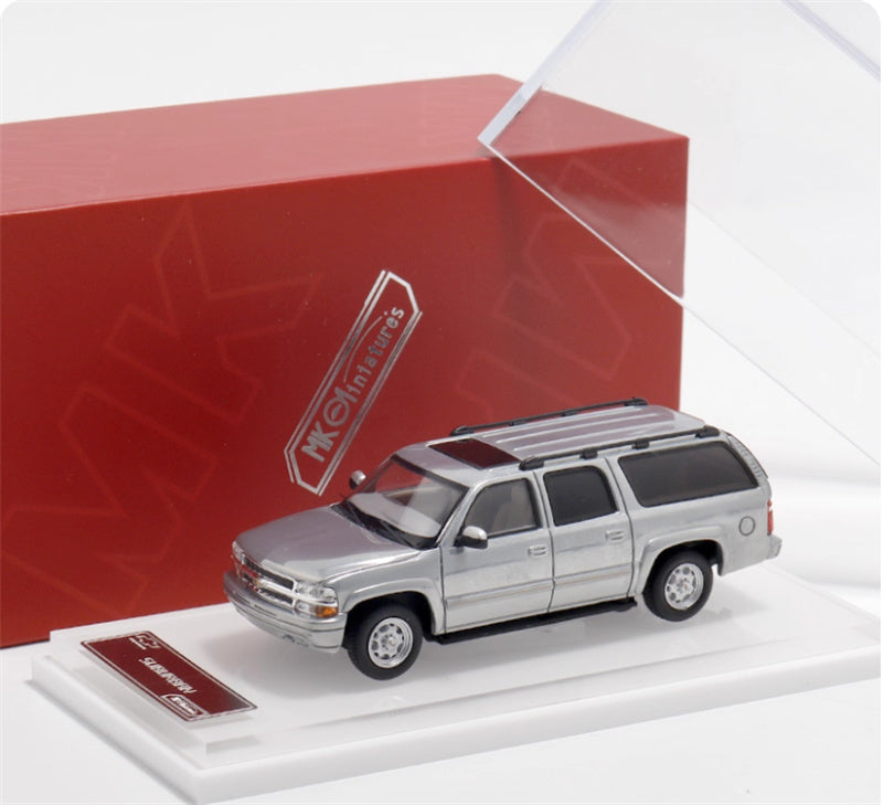 MK Miniatures 2003 Chevrolet Suburban SUV Silver clear brushed version 1:64 Car Pre-built Model view6