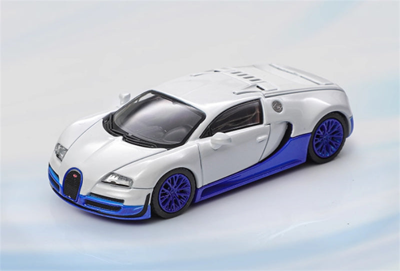 Mortal Bugatti Veyron White Pearl Blue Double Splicing Weihang 1:64 Car Pre-built Model view4
