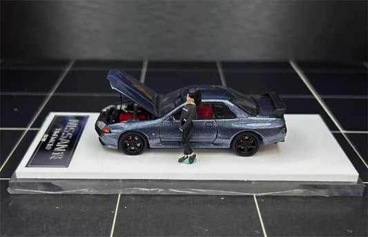 TIMEMICRO Nissan GTR R32 with figure metal gray Limited edition 1:64 Car Pre-built Model view2