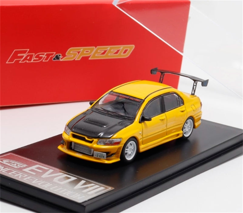 FAST & SPEED Mitsubishi Lancer Evolution VII MK7 Yellow Limited Edition 999PCS ONLY 1:64 car Pre-built Model view6