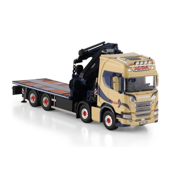 1:50 SCANIA AUTAA R CR20H FLATBED TRUCK 8X4 W/ FASSI 1100 + JIB WSI Diecast Model