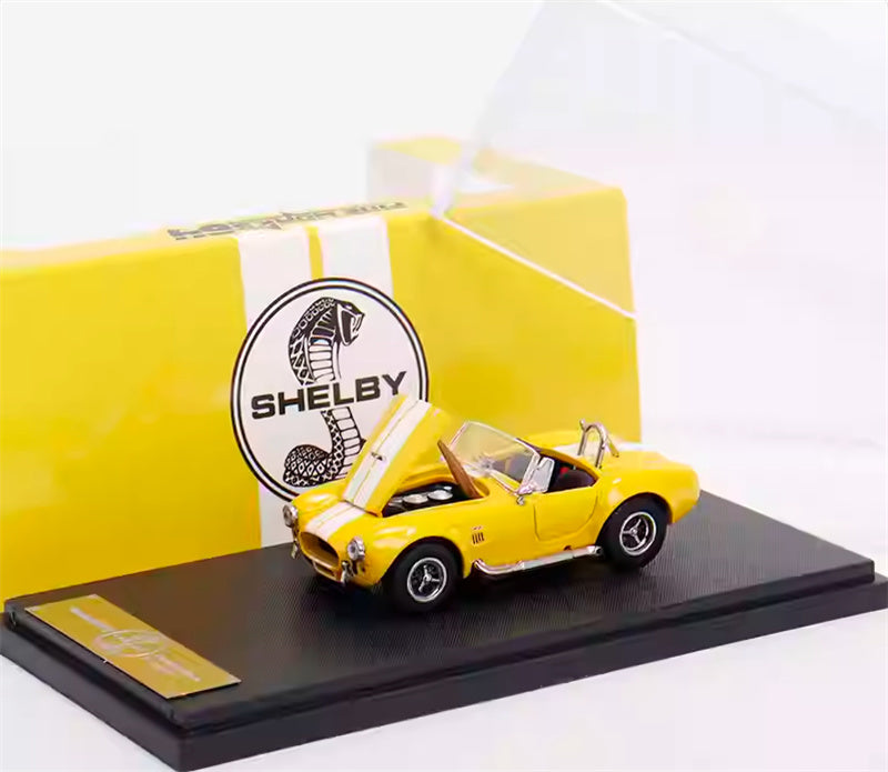 Fine works 64 Ford SHELBY 427S/C COBRA Limited Edition Yellow convertible white stripes 1:64 Car Pre-built Model view8