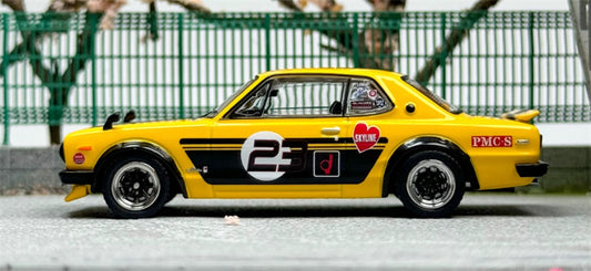 INNO64 Nissan Skyline 2000 GT-R (KPGC10) Yellow Black Stripe # 23 1:64 car Pre-built Model view2
