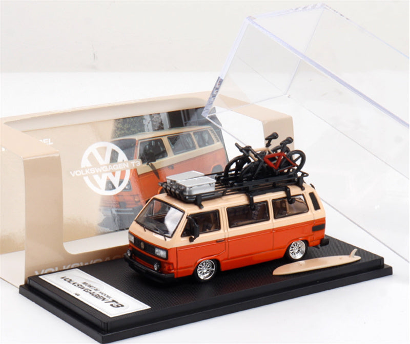 Mortal VW T3 Magway van BBS Orange + Orange Pink Double Combination with accessories 1:64 Car Pre-built Model view6