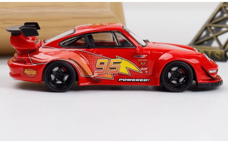 1:64 Porsche 993 Red Lightning McQueen DECODE Black Wheel DIECAST Car Model
