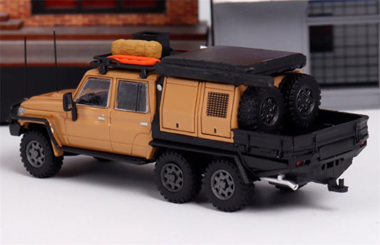 Autobots Models Toyota Land Cruiser LC79 Pickup Camping Vehicle Yellow dual layout 6*6 Heavy modification of Tu Ao 1:64 Truck Pre-built Model view2