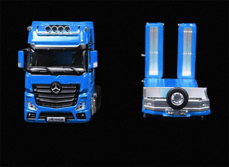 TimeMicro & Perka Mercedes BENZ ACTROS FLATBED TRANSPORT VEHICLE Blue 1:64 Truck Pre-built Model view6