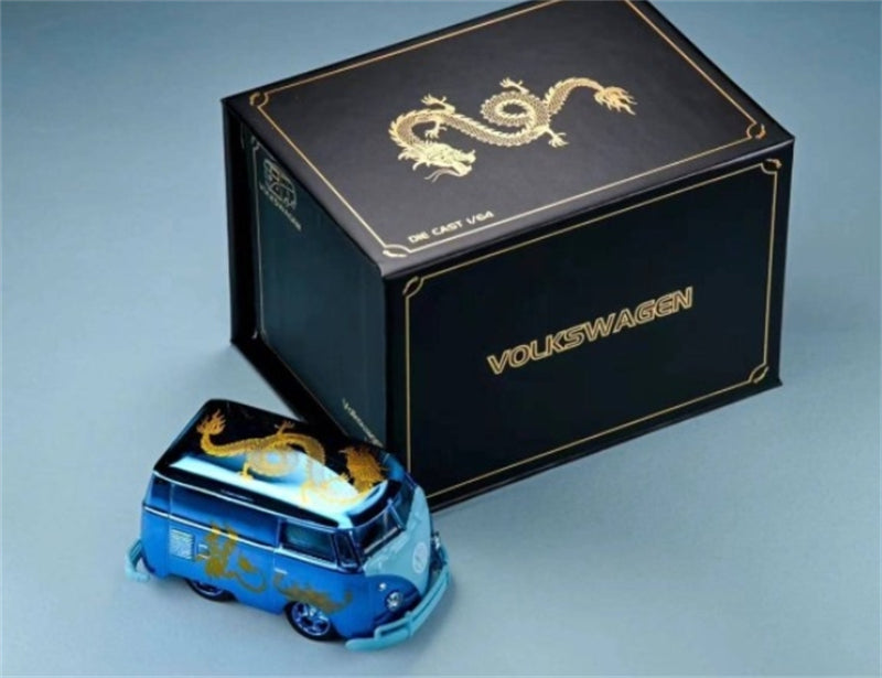 HY Model VW mini Bus Kombi version 1960 Chrome Blue Year of Dragon Limited Edition 499pcs ONLY 1:64 Car Pre-built Model