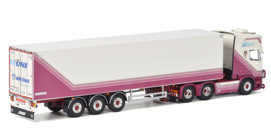 WSI SCANIA R6 TOPLINE 6X2 REEFER TRAILER - 3 AXLE Leif Willy Krone 1:50 Truck Pre-built Model