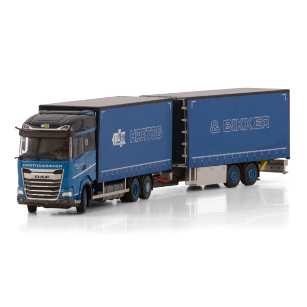 1:50 DAF HARTOG BIKKER XG 6X2 CURTAINSIDE CENTRE-AXLED TRAILER 5 AXLE WSI Blue Diecast Model