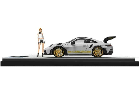 1:64 PORSCHE 911 992 GT3 RS Platinum w/ Stripe AURORA MODEL w/ Figure Limited Edition 499PCS ONLY DIECAST Model