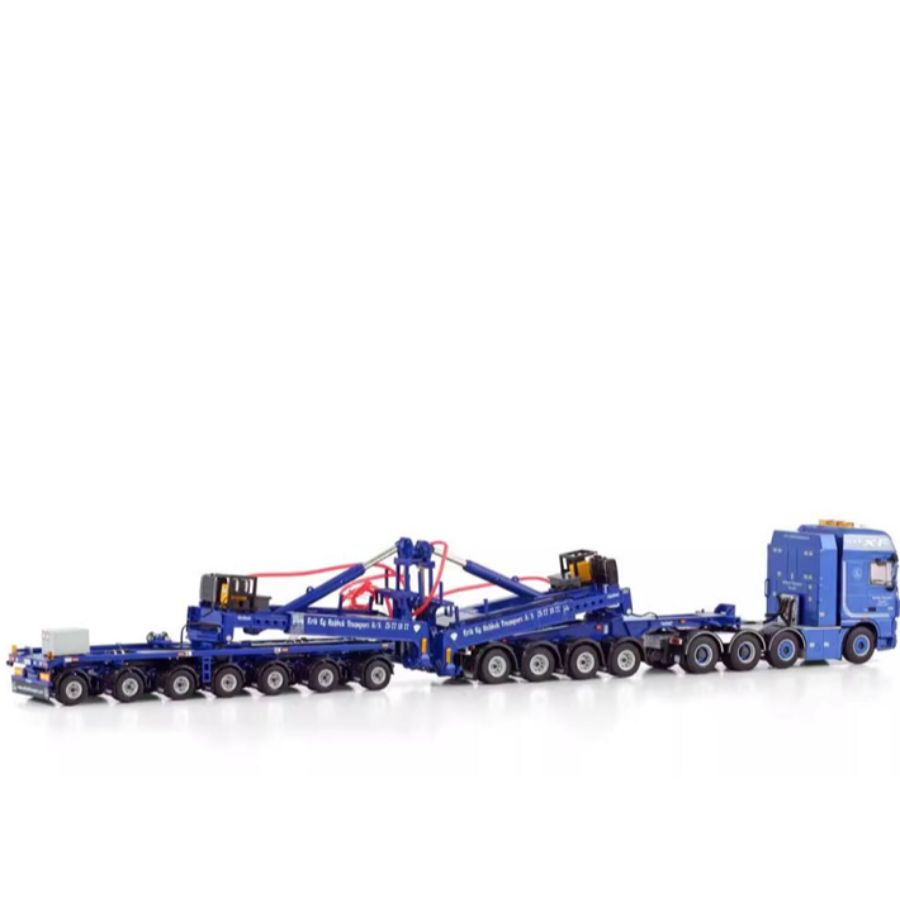 WSI DAF XF 105 SUPER SPACE CAB 8X4 MEGA WIND MILL TRAILER WITH 4 AXLE DOLLY - 7 AXLE RAHBEK 1:50 DIECAST Truck Lorry