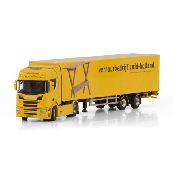 1:50 SCANIA VERHUURBEDRIJF R CR20H 4X2 TRIDEC BOX TRAILER 2 AXLE WSI Yellow DIECAST Model