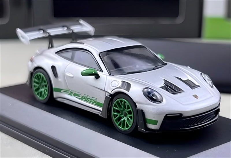 MINICHAMPS Porsche 911 GT3 RS 2024 Silver w/ Green Wheels Limited Edition 1000PCS ONLY 1:64 Car Pre-built Model