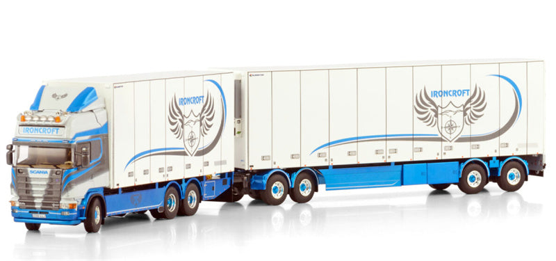 WSI SCANIA 4 SERIES TOPLINE 6X2 TAG AXLE RIGED BOX TRUCK DRAWBAR TRAILER - 4 AXLE Ironcroft 1:50 Truck Pre-built Model