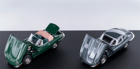 GFCC 1961 HEC Jaguar E-Type Roadster Convertible Green & Gray Dual car set Limited Edition 499PCS ONLY LHD 1:64 car Pre-built Model view2