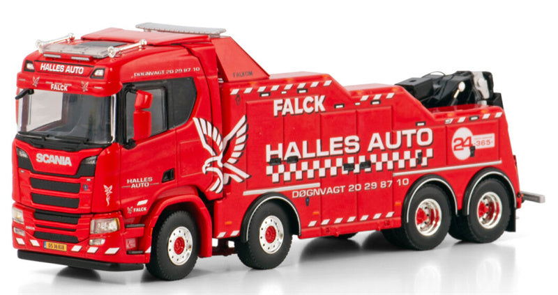 WSI SCANIA R NORMAL CR20N 8X4 Falck FALKOM Halles Auto 1:50 Truck Pre-built Model