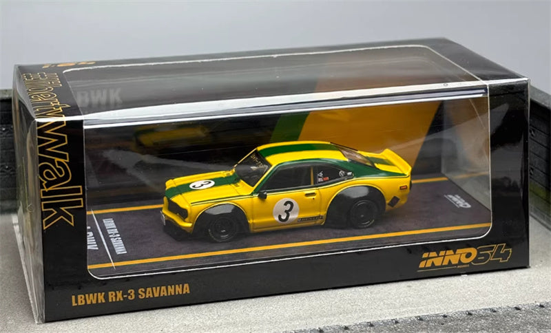 INNO64 Mazda RX3 LBWK Wide Body Modified Yellow # 3 1:64 car Pre-built Model view8