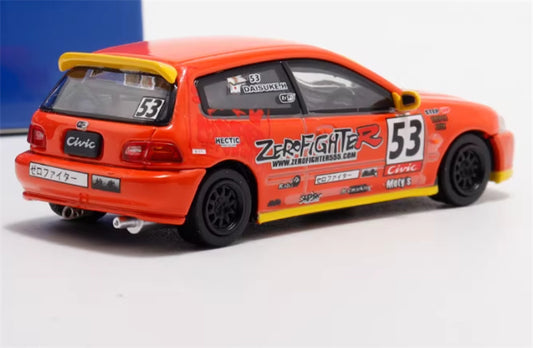 SW Honda Civic EG6 Orange 53# Limited Edition 499PCS ONLY 1:64 Car Pre-built Model view2