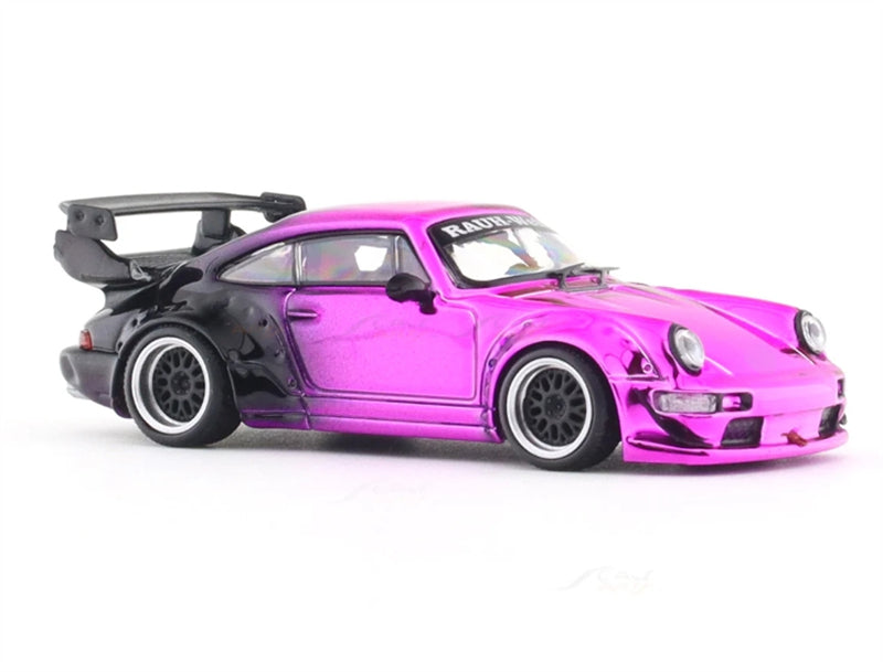 Aurora Model Porsche 911 RWB 964 Electroplated Pink Purple Black Regular Version Limited Edition 499PCS ONLY 1:64 car Pre-built Model view8