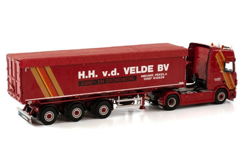 WSI SCANIA R HIGHLINE CR20H 4X2 VOLUME TIPPER TRAILER - 3 AXLE H.H.V.D.VELDE BV 1:50 Truck Pre-built Model
