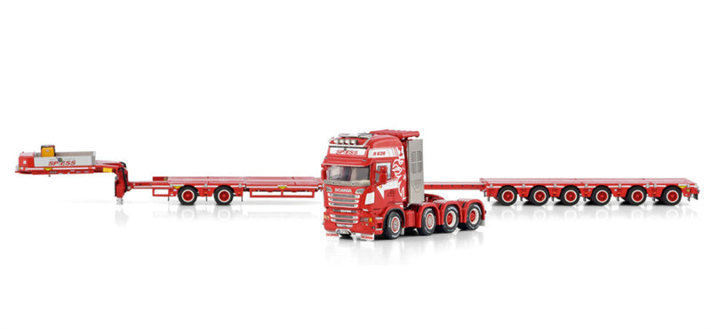 WSI SCANIA STREAMLINE TOPLINE 8X4 BROSHUIS SL 100 TONNER WITH 2 AXLE DOLLY - 6 AXLE Spiess 1:50 Truck Pre-built Model