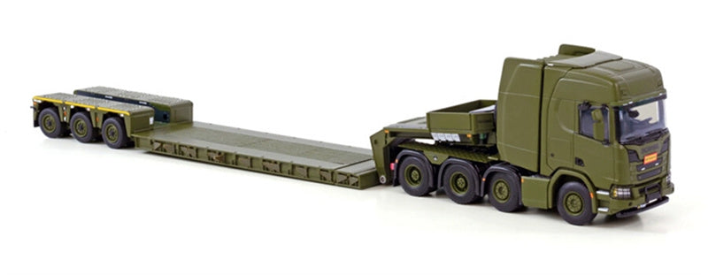 WSI SCANIA R HIGHLINE CR20H 8X4 LOW LOADER PENDEL X - 3 AXLE SVARET DANISH ARMY 1:50 Truck Pre-built Model