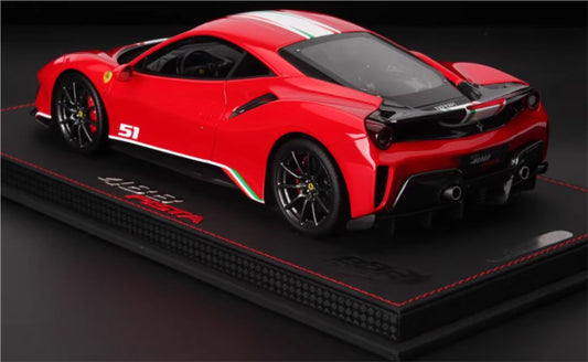 BBR MODELS Ferrari 488 Pista #51 red Black Wheel Red calipers Leather base Limited Edition 30PCS ONLY 1:18 Car Pre-built Model view2