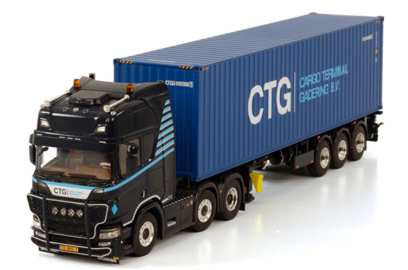 WSI SCANIA R HIGLINE CR20H 6X2 TWIN STEER CONTAINER TRAILER 3 AXLE WITH 40 FT CONTAINER CTG TRANSPORT 1:50 Truck Pre-built Model