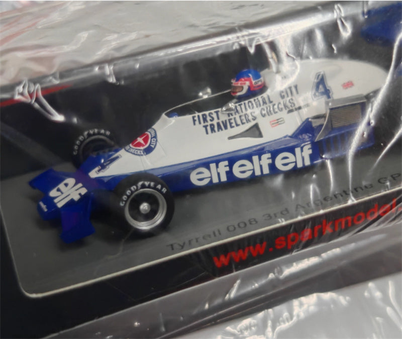 Spark Tyrrell 008 #4 3rd Argentine GP 1978 P.DEPAILLER BLUE WHITE 1:43 Car Pre-built Model view8