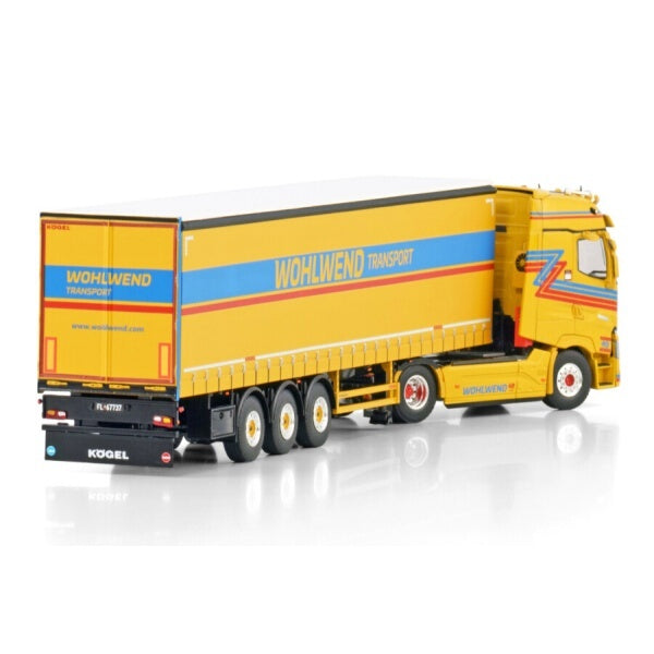 1:50 RENAULT WOHLWEND 4X2 CURTAINSIDE TRAILER 3 AXLE WSI Yellow Diecast Model