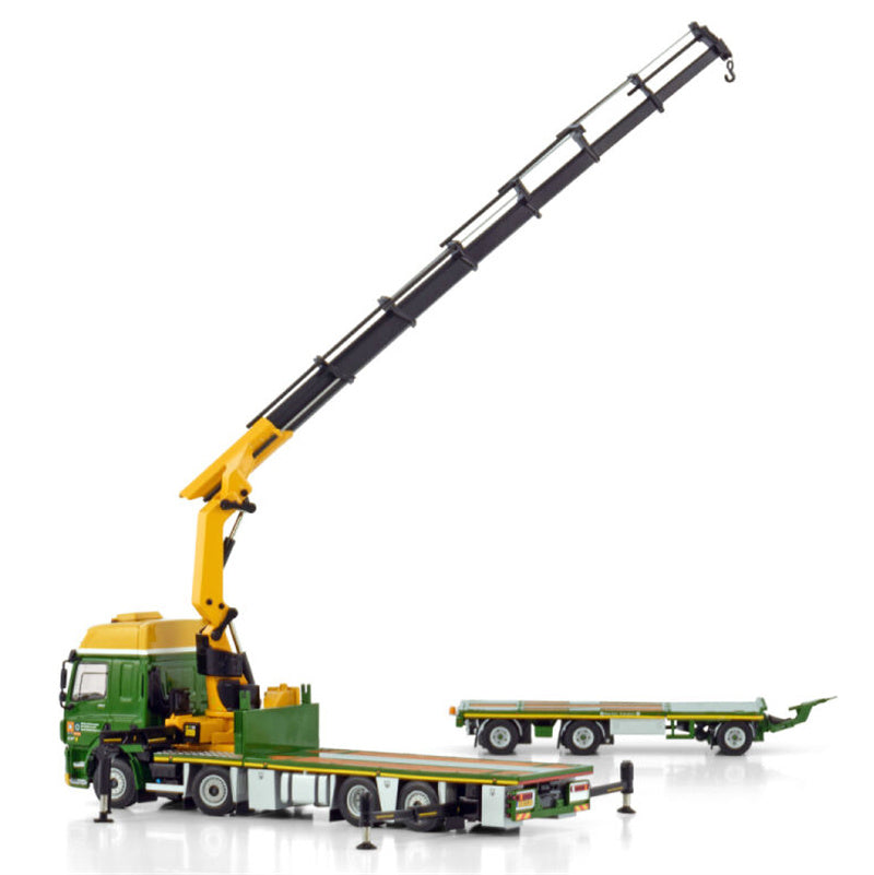 WSI DAF CF SPACE CAB MY2017 RIGED FLAT BED TRUCK WITH PALFINGER PK 65002 SH + JIB 8X2 TAG AXLE FLAT BED TRAILER - 3 AXLE Boerman 1:50 Truck Pre-built Model