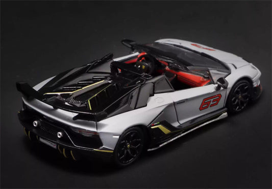 Max well Lamborghini Aventador SVj 63 # Battle Grey Convertible 1:64 Car Pre-built Airliner Model Display view2