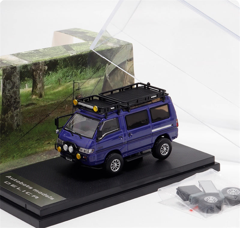 Autobots Models Mitsubishi Delica 3rd Generation Wagon 4X4 Off Road Modified Edition purplish blue - w/ accessories 1:64 Car Pre-built Model view5
