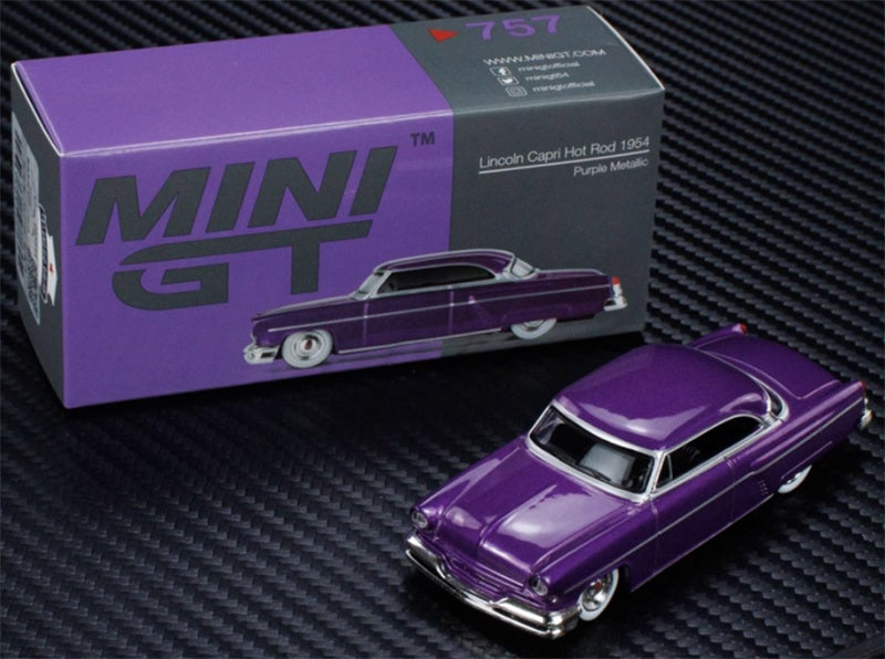MINIGT Lincoln Capri Hot Rod 1954 Purple Metallic color box packaging 1:64 Car Pre-built Model view4