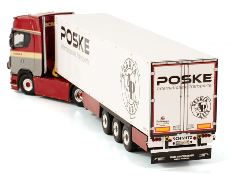 WSI SCANIA S HIGHLINE CS20H 4X2 REEFER TRAILER - 3 AXLE Poske International Transporte 1:50 Truck Pre-built Model