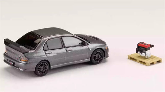 Hobby JAPAN MITSUBISHI LANCER EVOLUTION 8 MR GSR with Engine GRAY Black Wheel 1:64 Car Pre-built Model view2
