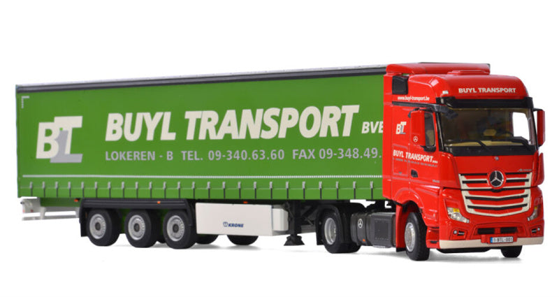 WSI ACTROS MP4 BIG SPACE 4x2 CURTAINSIDE / TAUTLINER TRAILER - 3 AXLE Buyl Transport 1:50 Truck Pre-built Model