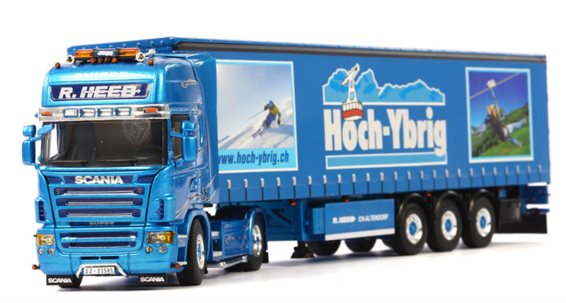 WSI SCANIA R5 TOPLINE 4x2 CURTAIN SIDE / TAUTLINER TRAILER - 3 AXLE Heeb Hoch-Ybrig 1:50 Truck Pre-built Model