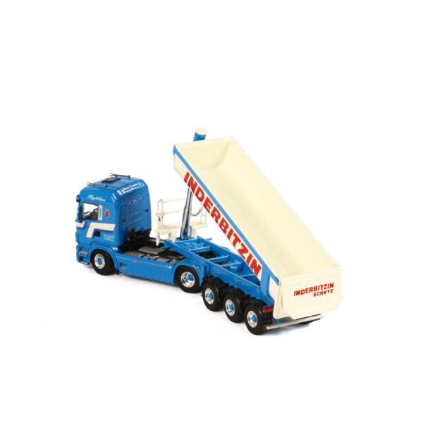 1:50 SCANIA INDERBITZIN R6 4X2 HALF PIPE TRAILER 3 AXLE WSI Blue DIECAST Model