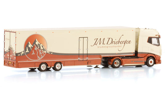 WSI DAF XG+ 4X2 SEMI BOX TRAILER - 2 AXLE J.M. Driebergen 1:50 Truck Pre-built Model