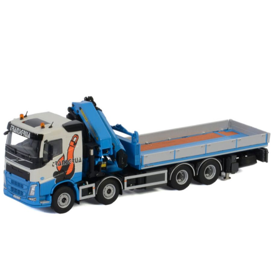 WSI VOLVO FH4 SLEEPER CAB 8X4 RIGED FLAT BED TRUCK PALFINGER PK92002 SH Transgrua 1:50 DIECAST Crane Truck