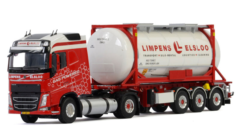 WSI VOLVO FH4 GLOBETROTTER 4x2 CONTAINER TRAILER 3 AXLE + 20FT TANK CONTAINER Limpens ELSLOO 1:50 Truck Pre-built Model