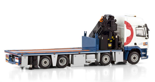 WSI DAF CF SPACE CAB MY2017 RIGED FLAT BED TRUCK 8X2 TAG AXLE WITH PALFINGER PK 65002 SH + JIB Actie Radiu 1:50 Model