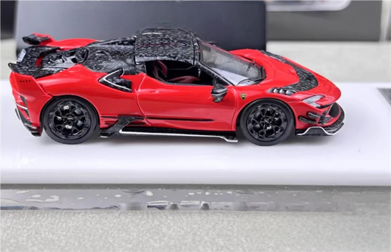 HKM Premium Mansory modified version Ferrari SF90 F9XX supercar Red convertible Limited Edition 1:64 Car Pre-built Airliner Model Display view9