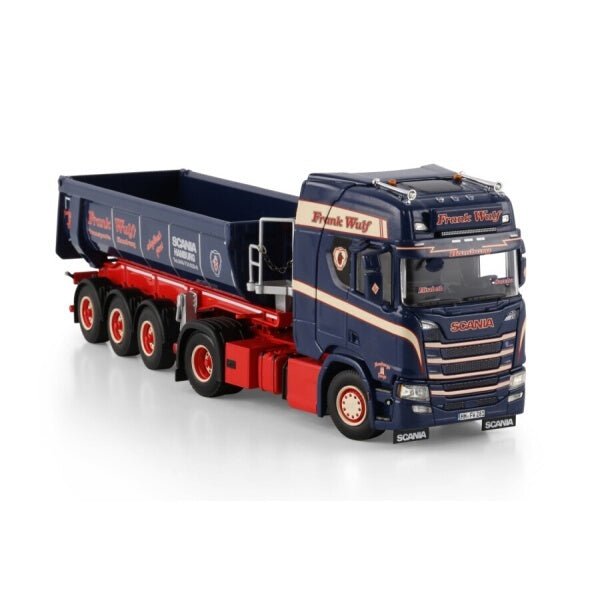 1:50 SCANIA FRANK WULF R CR20H 4X2 HALF PIPE TIPPER TRAILER 3 AXLE WSI Diecast Model