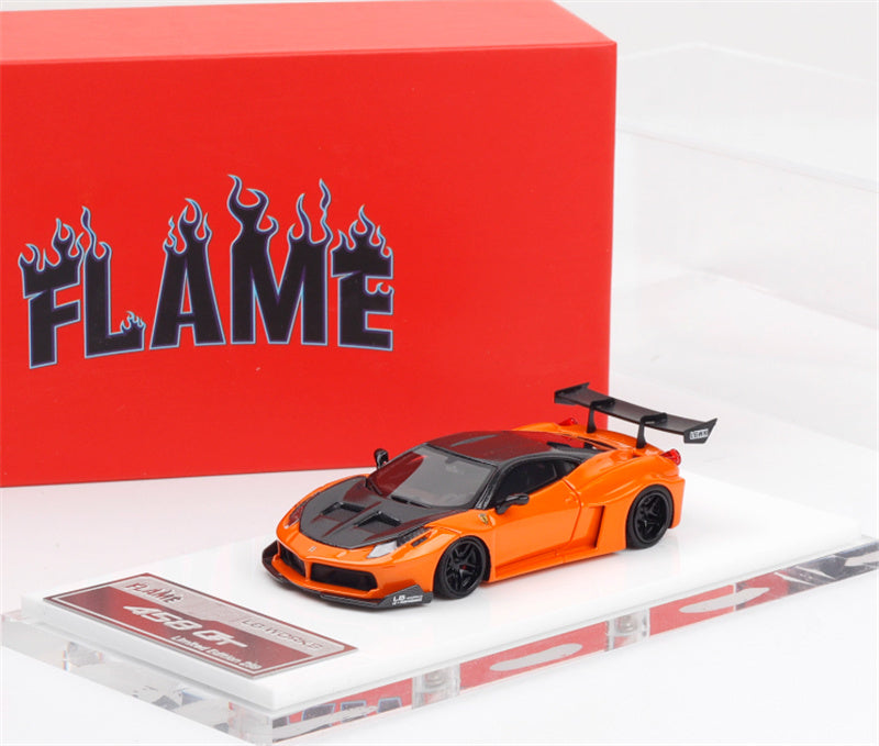 Flame Ferrari 458 GT LBWK wide body modified car Limited Edition 299PCS ONLY Orange 1:64 Car Pre-built Model view8